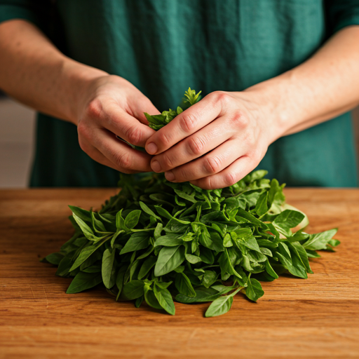close up of heritage vegetables and artisanal herbs on a weathered wooden table