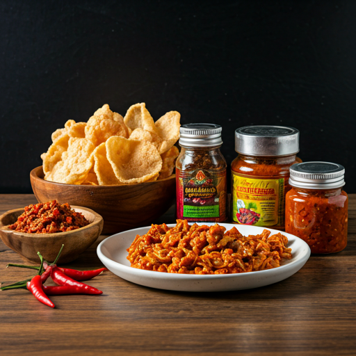 Traditional Terengganu local ingredients including fresh fish crackers and locally grown chilies